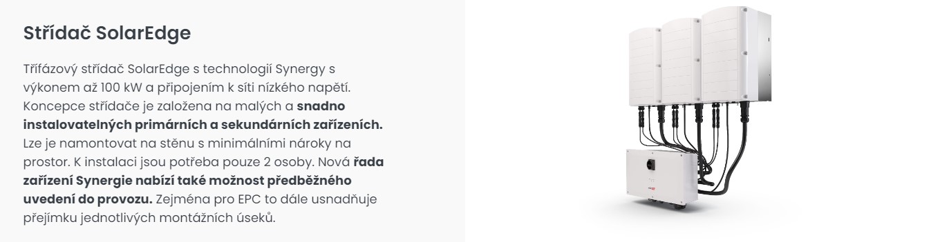 Střídače SolarEdge: Tyto střídače se pyšní evropskou váženou účinností 98 % a integrovaným systémem SafeDC a detekcí oblouku. 