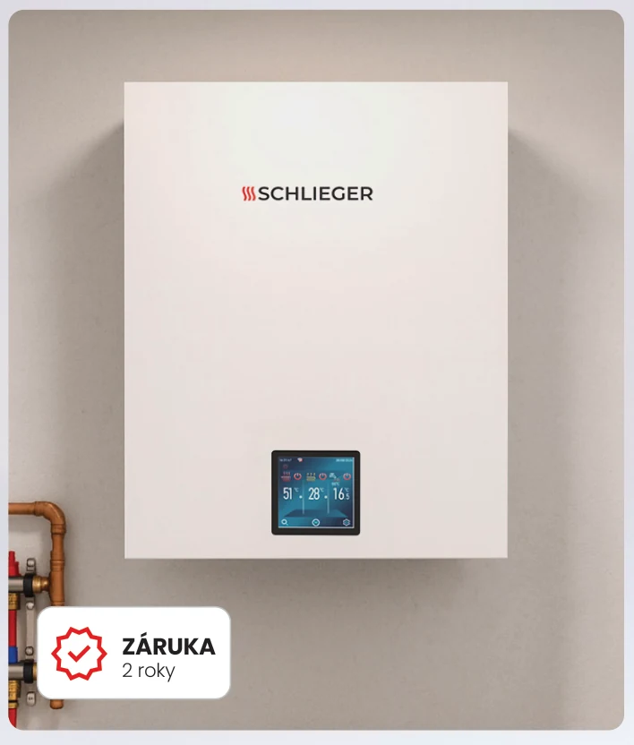 Vnitřní jednotka HEAT BOX zavěšená na stěně, na čelním panelu displej s ovládáním