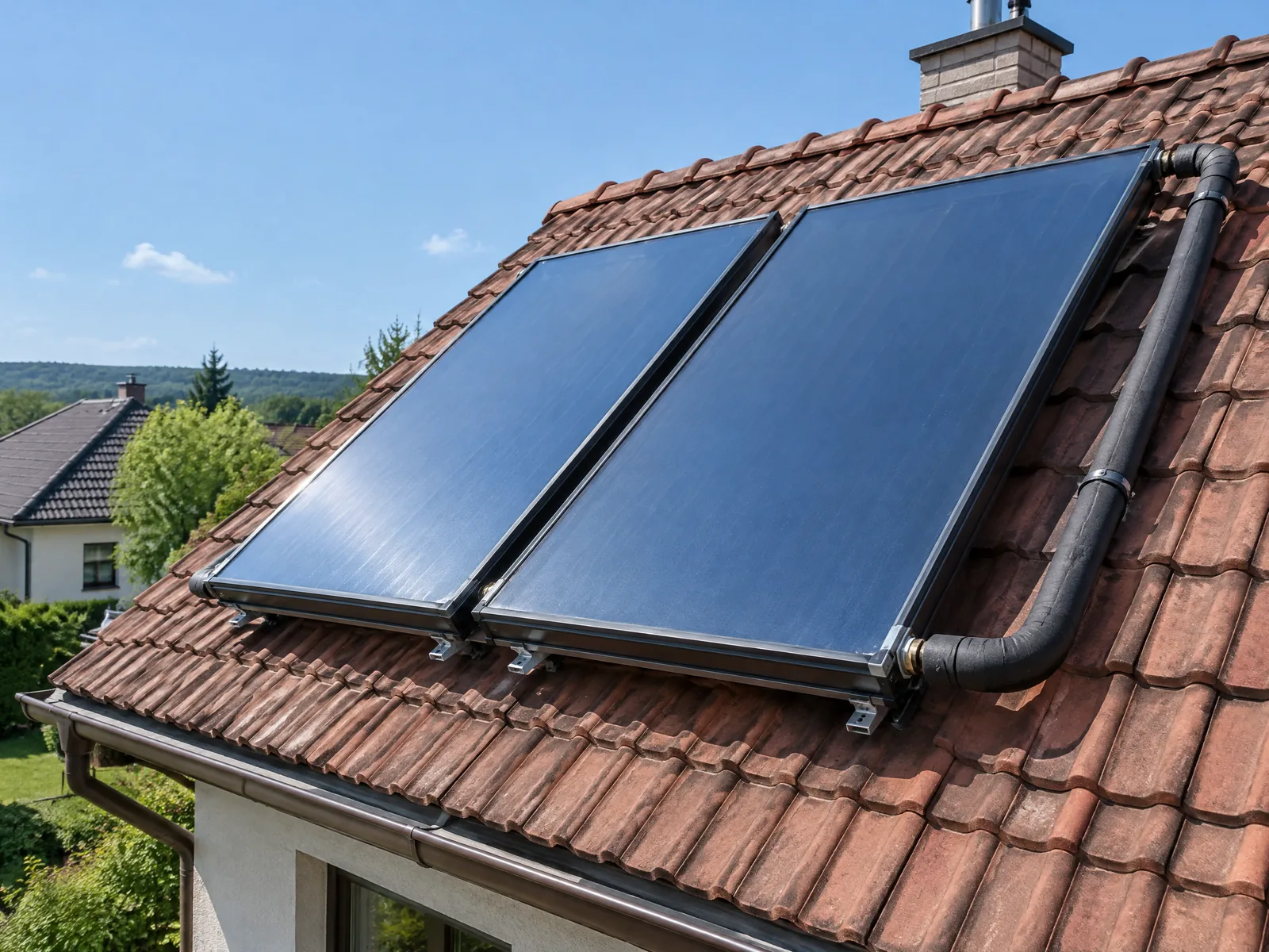 Termické solární kolektory na střeše rodinného domu – solární ohřev vody